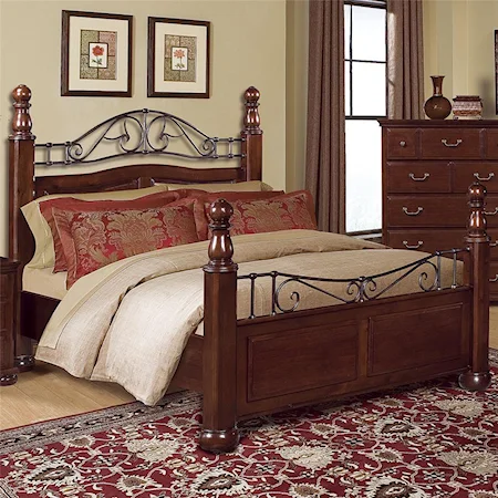 Transitional Queen Bed With Iron Scroll Details and Storage Drawers